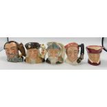 Royal Doulton Small Character Jugs: Bootmaker D6579, Merlin D6536, Don Quixote D6460,