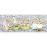 Royal Albert Beatrix potter figures: Hunca Munca sweeping, jemima puddle duck,