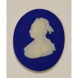 Wedgwood dark blue dipped Jasper portrait medallion of Marie Antoinette: c1850, h6.7cm.