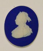 Wedgwood dark blue dipped Jasper portrait medallion of Marie Antoinette: c1850, h6.7cm.