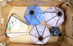 Five Vintage Leaded Glass Lamp Shades:
