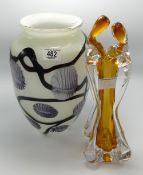 Glass decorative vase and glass sculpture vase: tallest 34cm.