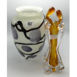 Glass decorative vase and glass sculpture vase: tallest 34cm.