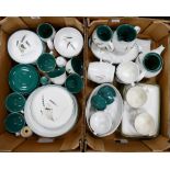 A large Collection of Denby Green Wheat Patterned Tea & Dinner Ware: some damages noted( 2 trays)