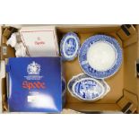 Spode Blue & White giant tea cup & saucer jelly mould etc: Boxed jelly mould & fluted dish together