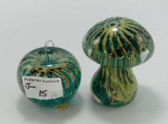 Mdina Glass Paperweight in form of Mushroom & Apple(2)