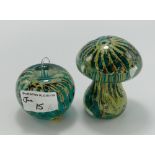 Mdina Glass Paperweight in form of Mushroom & Apple(2)