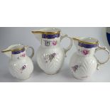 Coalport set of 3 graduated Caughley mask head jugs: tallest 20cm.