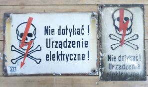 Two Vintage Polish Enamel Electricity Signs: