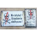 Two Vintage Polish Enamel Electricity Signs: