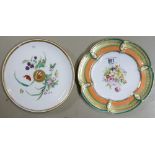 19th century porcelain floral cabinet plate and a early butterfly plate (2)