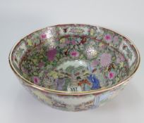 Chinese highly decorated large bowl: red backstamp to base, diameter 31cm.