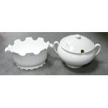 Large Undecorated Soup Tureen: together with similar flower bowl,