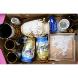 A mixed collection of pottery to include: Wade highland tankards, Fielding's Crown Devon vase,