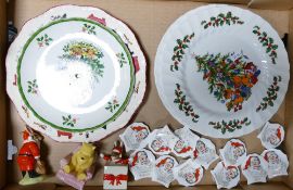 A mixed collection of items to include: Christmas ceramic place setting,