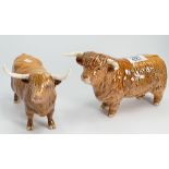 Beswick Highland Cattle: Bull & Cow (each with one horn repaired)(2)