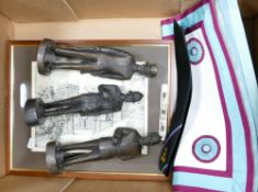 A mixed collection of items to include: masonic aprons, bronzed figures of policemen,