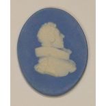 Wedgwood solid pale blue Jasper portrait medallion of Louis XIII: c1820, h7.7cm.