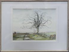 J Dennison: Watercolour picture of a landscape, 44 x 38cm.