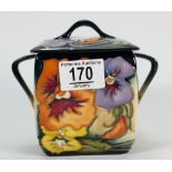 Moorcroft Pansy decorated Biscuit Barrel:limited edition, signed Emma Bossons, height 12cm,