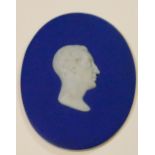 Wedgwood dark blue dipped Jasper portrait medallion of James Grahame: Scottish Author c1820, h14cm.