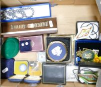 Collection of costume silver and gold jewellery plus other items: Includes Stratton Jasperware