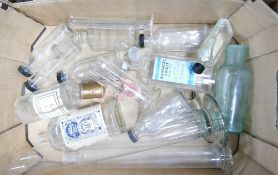 Collection of Vintage Glass Measuring Cylinders, Laboratory Bottles, Medicine Bottles,