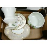 A mixed collection of items to include: Wedgwood cream ware handled vase,