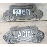 Pair of Art Nouveau style Metal Cloakroom Signs: