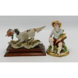 Capodimonte figures of Seated Boy & Dog: damage noted,