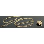 9ct fine gold chains x 2 and hallmarked fish pendant or charm: Gross weight 4.