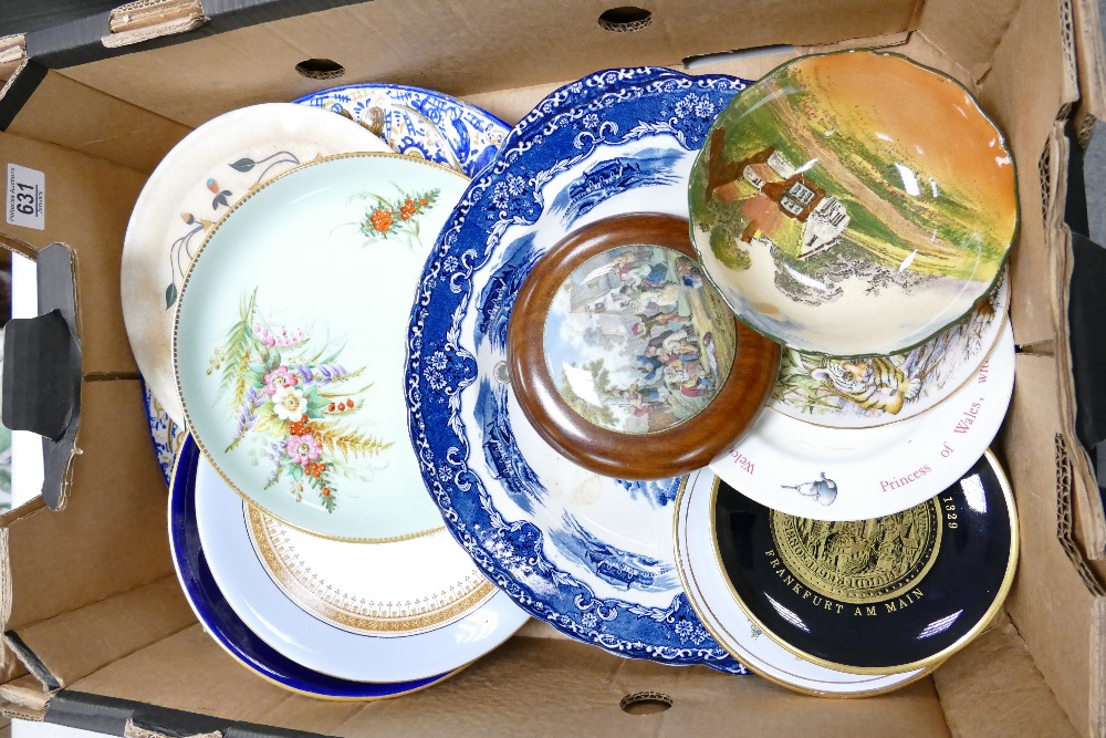 A mixed collection of items to include: hand decorated 19th Century plates,