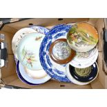 A mixed collection of items to include: hand decorated 19th Century plates,