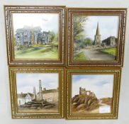 Four painted tiles by H Betteley: with local interest