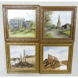 Four painted tiles by H Betteley: with local interest