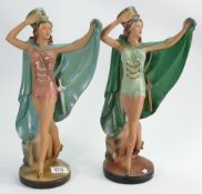 Pair of Art Deco Figures of Tiller Chorus Girls in Military Costume: Drum Majorette by Leonardi(one