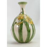 Rare Lise B Moorcroft hand thrown vase: With daffodils. Broken lip. 20cm high. 2009.