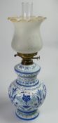 Early 20th Century Decorated Glass Oil Burner Table Lamp: nips noted to rim,