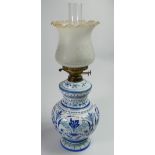 Early 20th Century Decorated Glass Oil Burner Table Lamp: nips noted to rim,