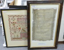 Two needlework samplers 1721 & 1834: The particularly early example of 1721 by Sarah Gascoy(ne)