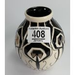 Moorcroft vase decorated in a Art Deco style black/silver design: dated 2014, height 14cm.