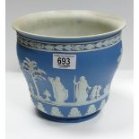 Wedgwood jasper ware blue planter: height 18cm