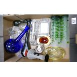 A collection of art glass items to include : vases ashtrays,