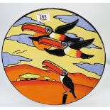 Lorna Bailey charger decorated with flying Toucans: diameter 34cm.
