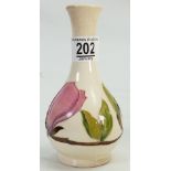 Moorcroft Pink Magnolia on Cream Ground Fluted Vase: height 25cm