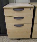 Three drawer maple effect filing cabinet: 42cm wide x 60cm deep x 65cm high