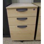 Three drawer maple effect filing cabinet: 42cm wide x 60cm deep x 65cm high