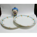 Minton Floral decorated plates: together with hand painted panel vase, height of vase 14cm(3)