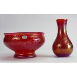 Modern art glass red footed bowl: together with a Royal Griedley red glass vase (2)