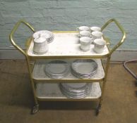 Eternal Beau three tier brass effect tea trolley: together with a collection of sea gull tea and